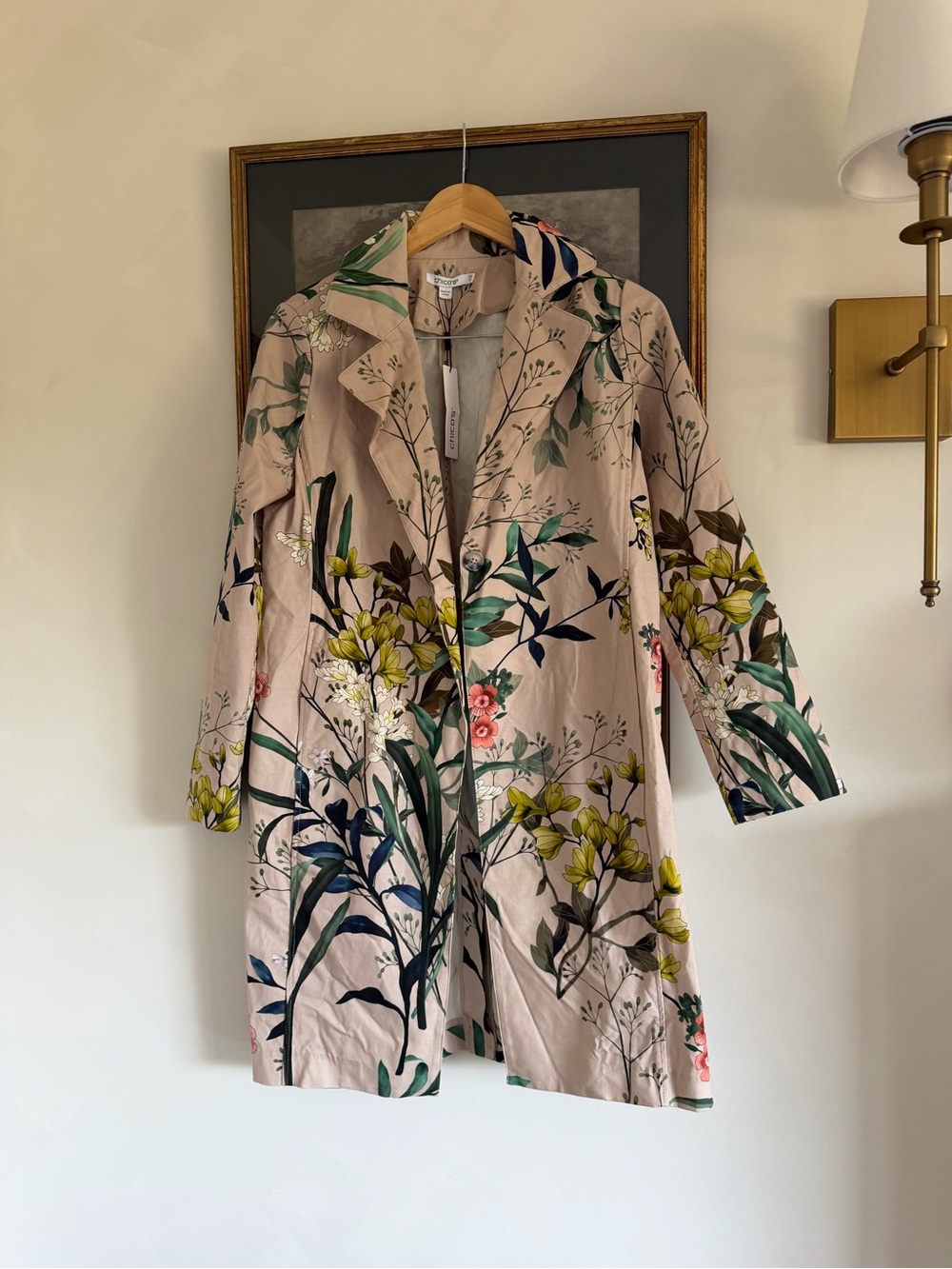 Chico's Beige Floral Print Trench Coat